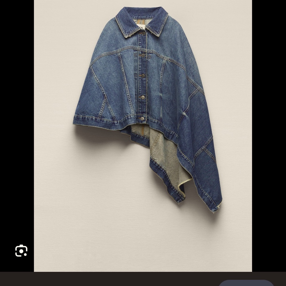 ZARA ZW ASYMMETRIC DENIM CAPE JACKET